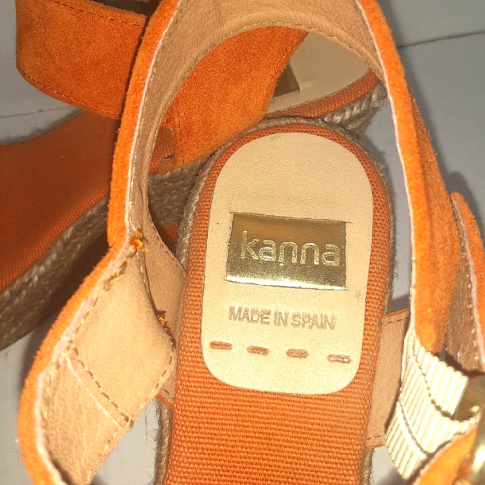 EUC KANNA Orange Suede Espadrille Wedge - Picture 7 of 9